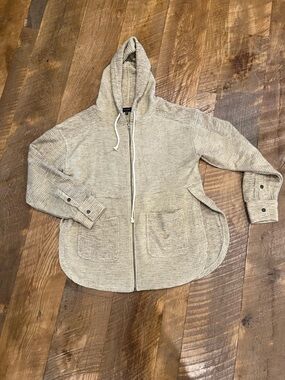 Cozy Zip-Up Hooded Knit Jacket in Oatmeal Cream/Yellow